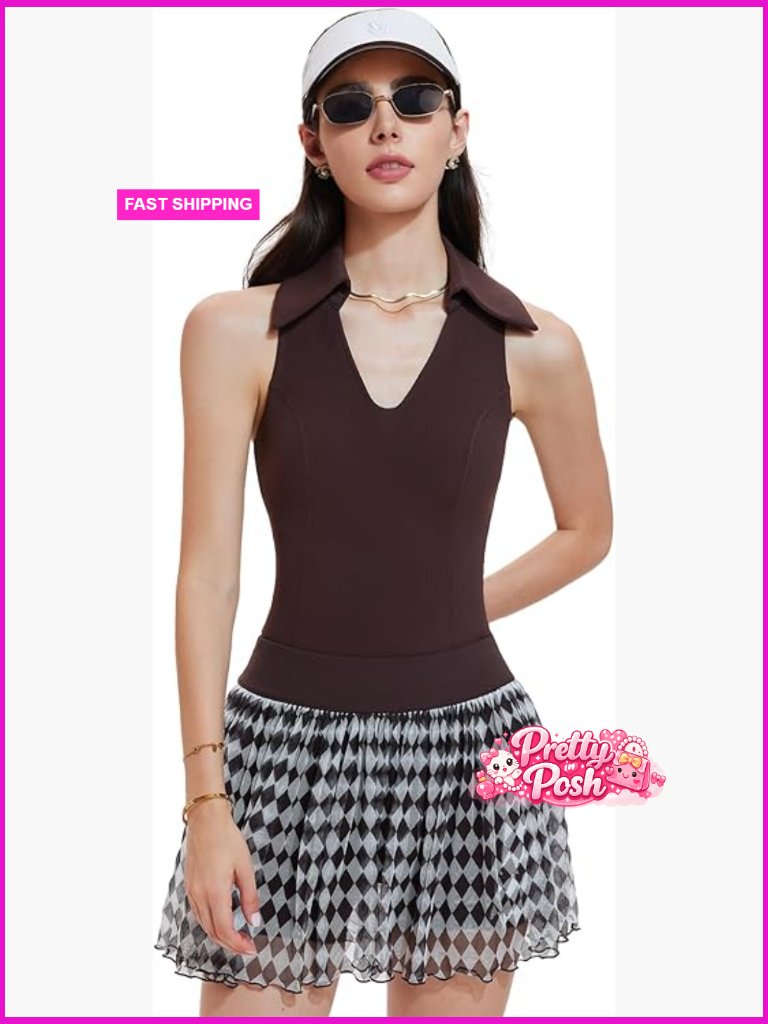2 Piece Tennis Skirt Set Pleated Golf Outfit Dress With Built-In Shorts And 4